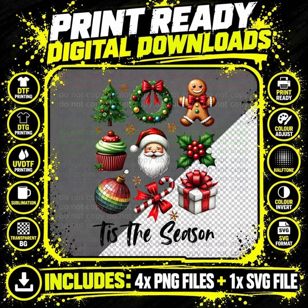 Christmas Ornaments Santa Collage Christmas T-Shirt Png SVG Digital Bundle