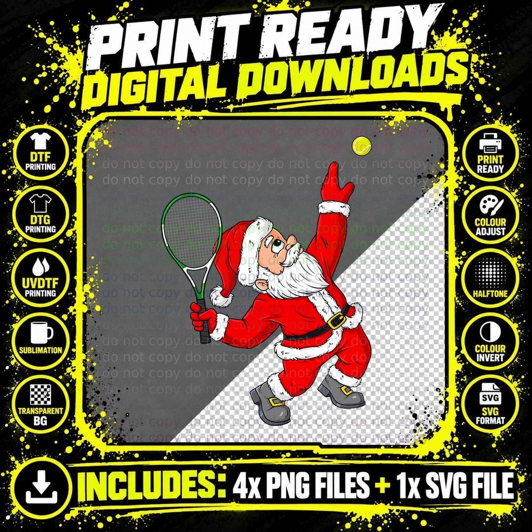 Christmas Santa Claus Tennis Funny Boys Girls Kids Teen Png SVG Digital Bundle