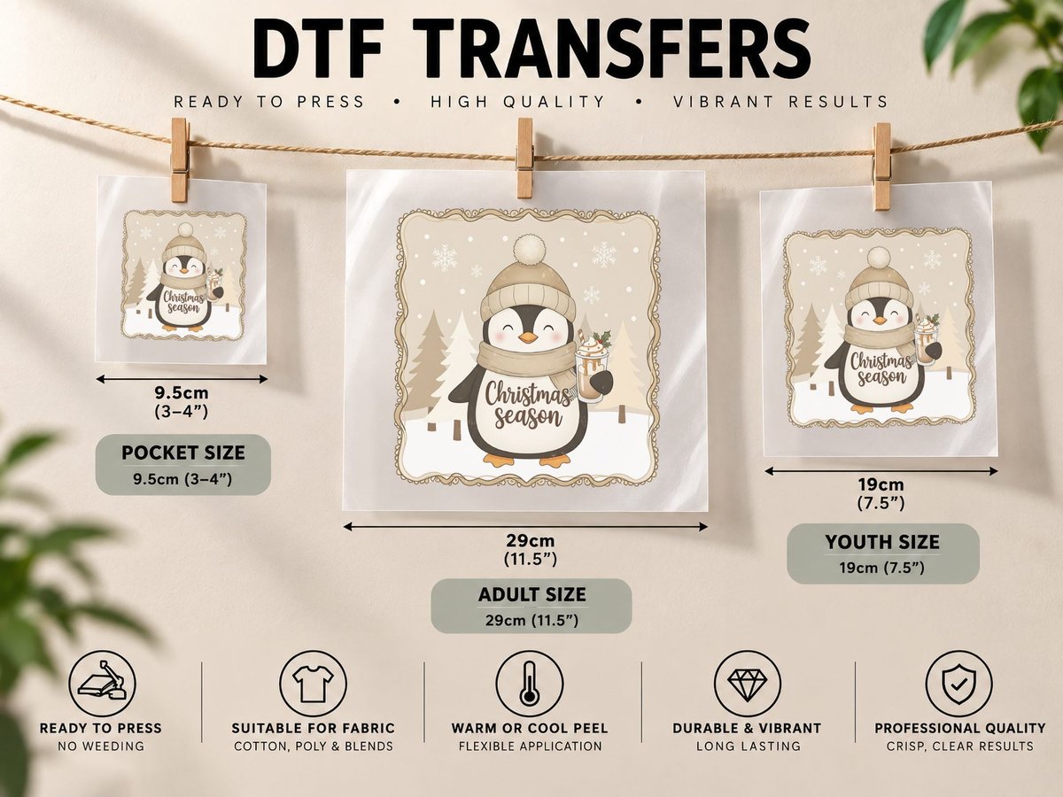Christmas Season Heartbeat, Winter Penguin Holding Hot DTF Transfer Iron On