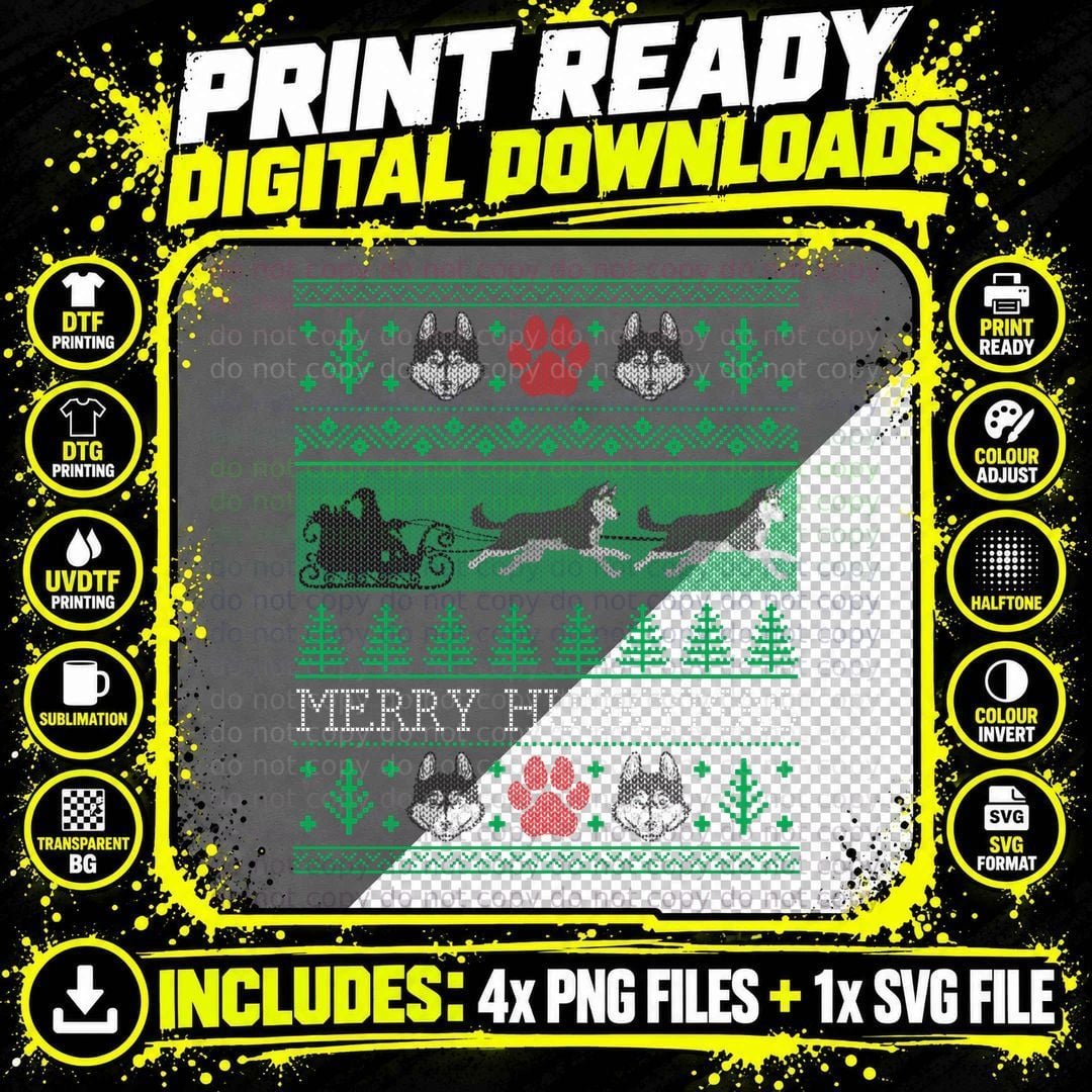 Christmas Siberian Husky Dog Funny Husky Ugly Christmas Png SVG Digital Bundle