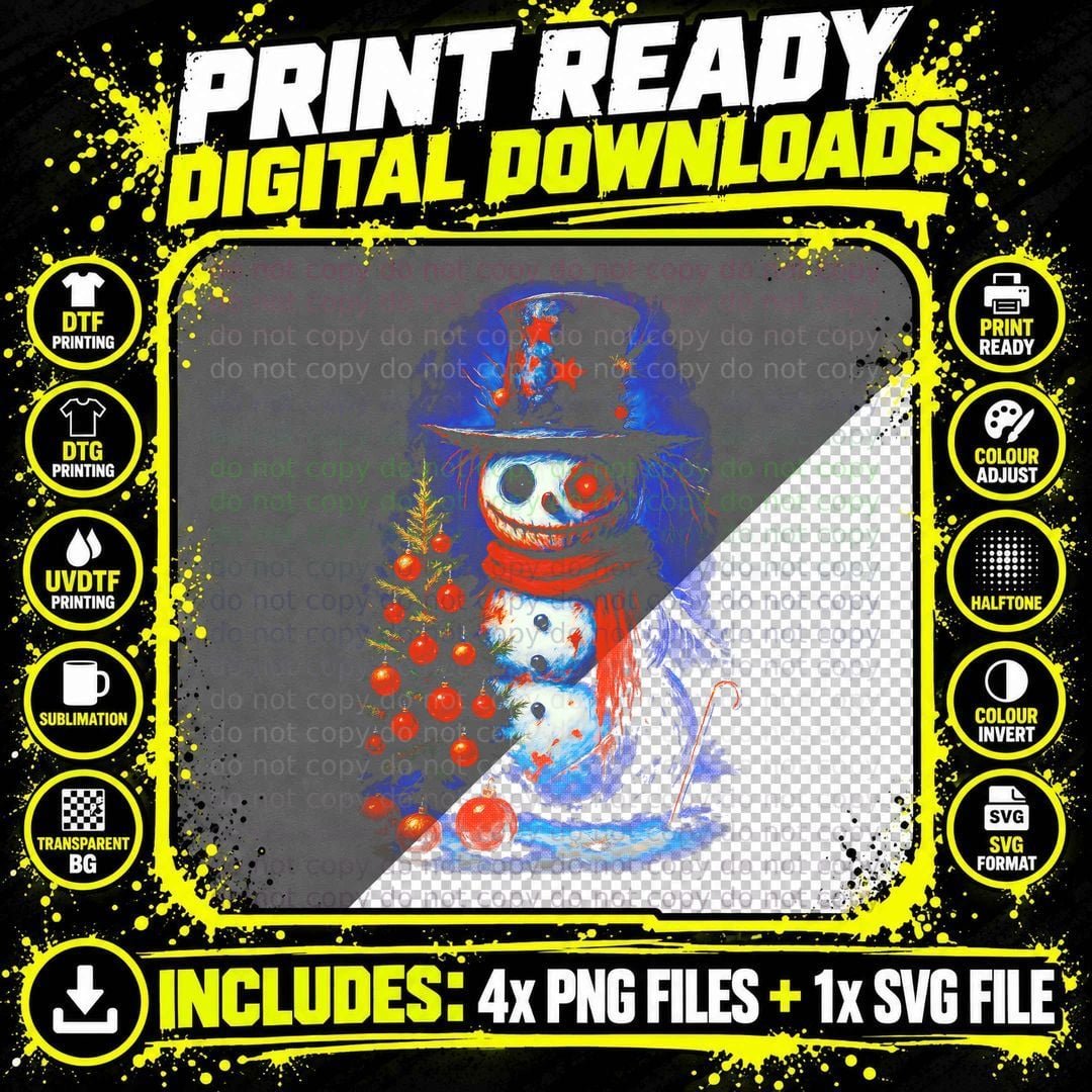 Christmas Snowman Red Blue White Halftone Ornaments Png SVG Digital Bundle