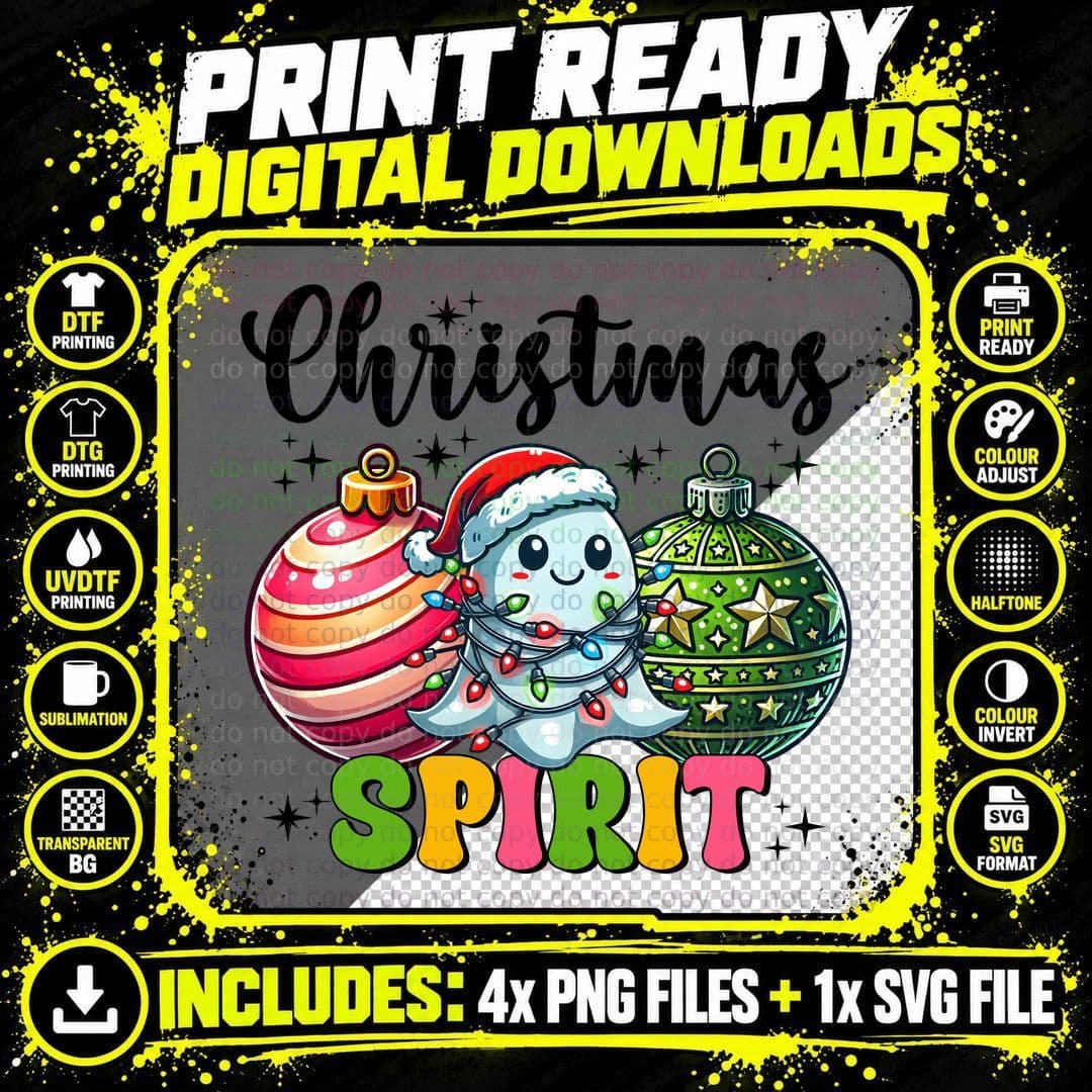 Christmas Spirit Winter T-Shirt, Ghost with Ornaments Png SVG Digital Bundle