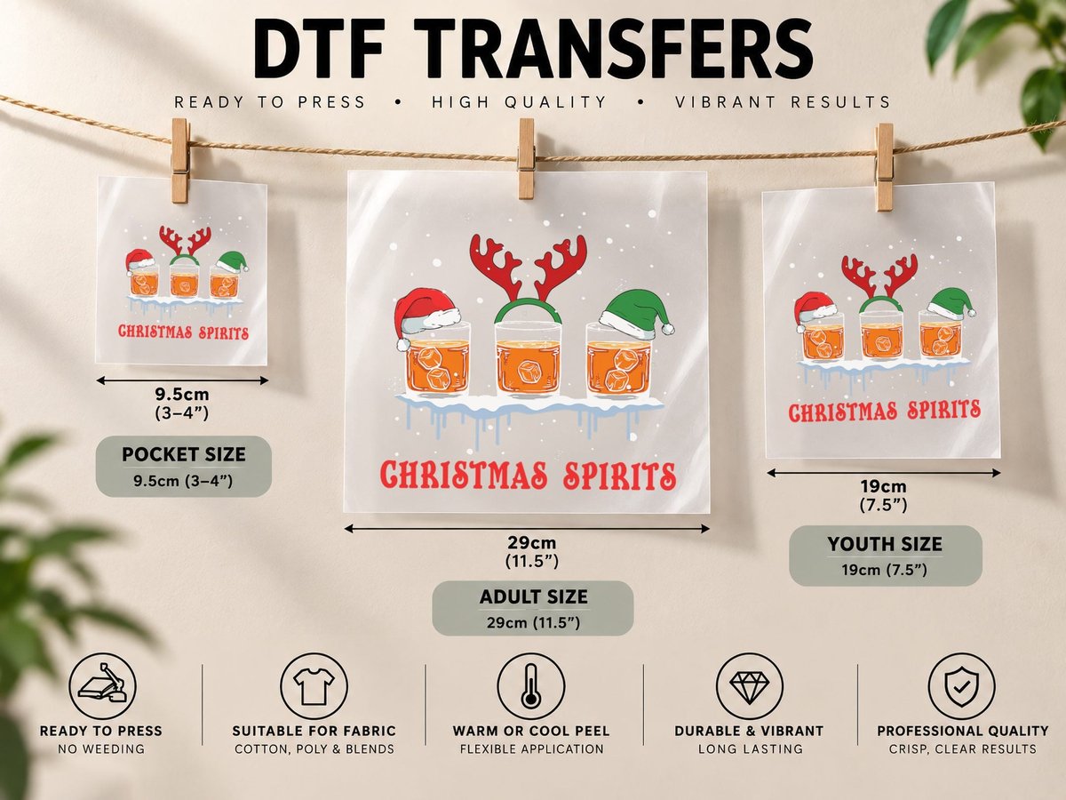 Christmas Spirits Bourbon Scotch Whiskey Funny DTF Transfer Iron On