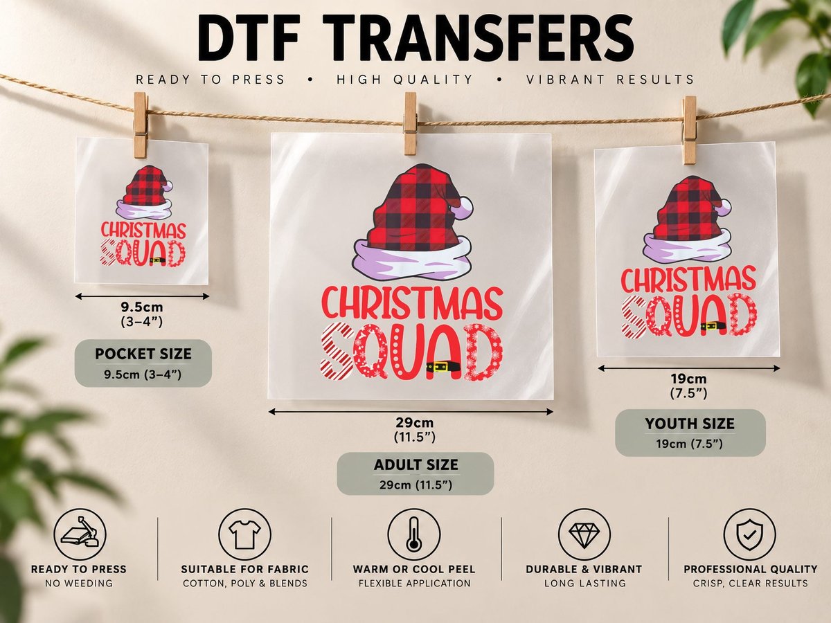 Christmas Squad Family Group Matching Red Plaid Santa DTF Transfer Iron On