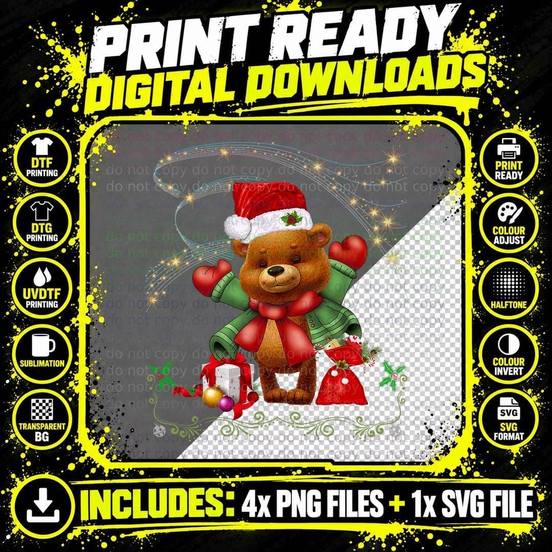 Christmas Teddy Bear Holiday Girls, Boys Png SVG Digital Bundle