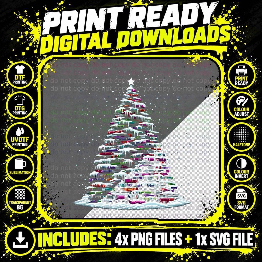 Christmas Tree of Books - Xmas Tree Reading Book Lover Png SVG Digital Bundle