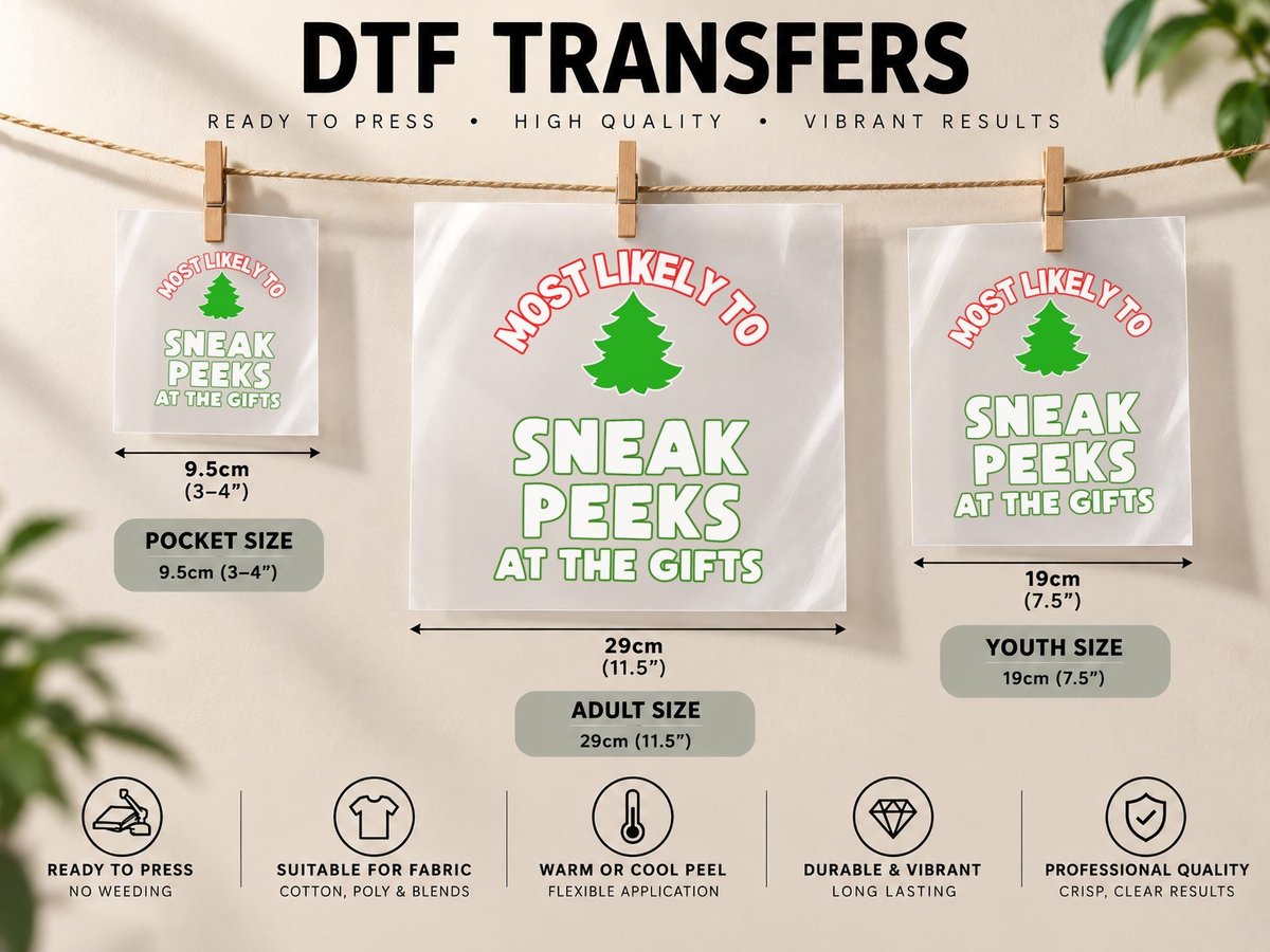 Christmas Ugly Xmas Most Likely to Sneak Peeks at Presents DTF Transfer Iron On