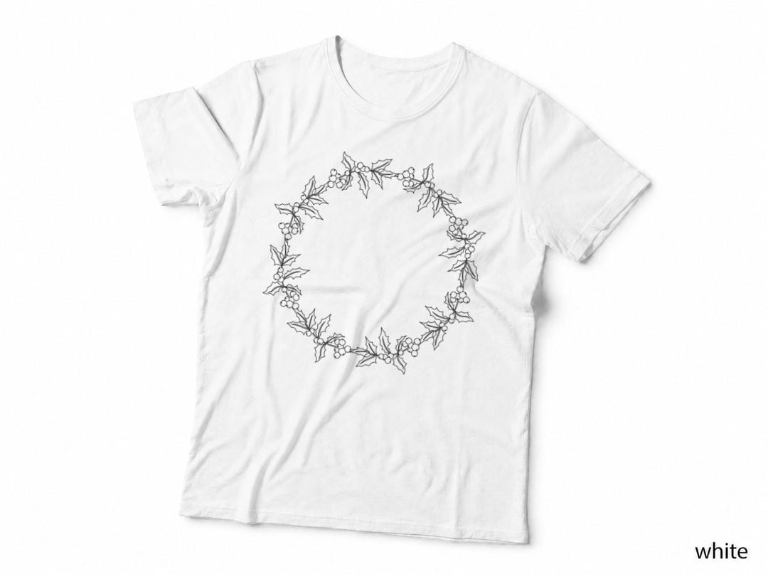 Christmas Wreath with Holly Leaves Wildflower T-Shirt, Wildflower Graphic Tee