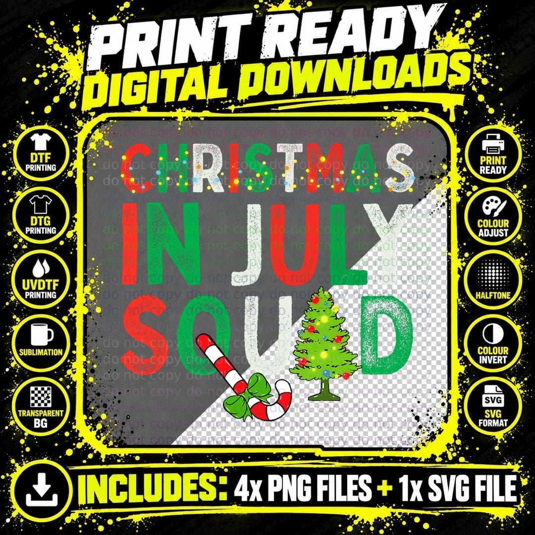 Christmas in July Squad Funny Xmas Men Women Kids Png SVG Digital Bundle