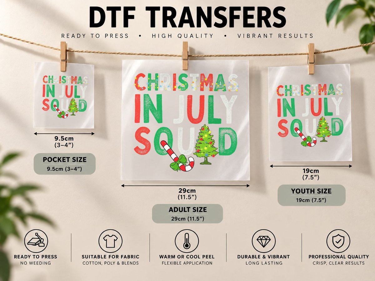 Christmas in July Squad Funny Xmas Men Women Kids DTF Transfer Iron On