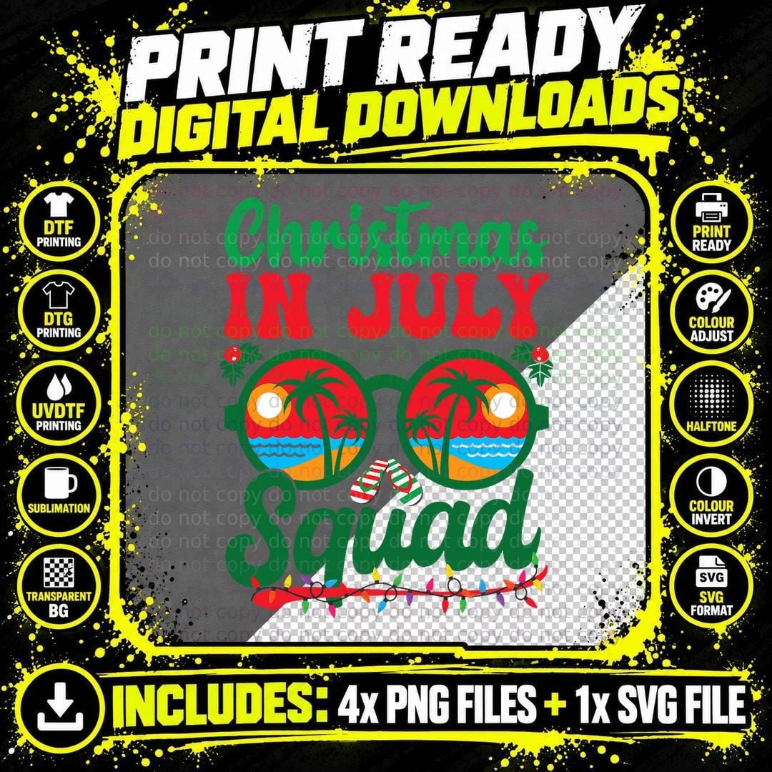 Christmas in July Squad Retro Sunglass Palm Tree Summer Png SVG Digital Bundle
