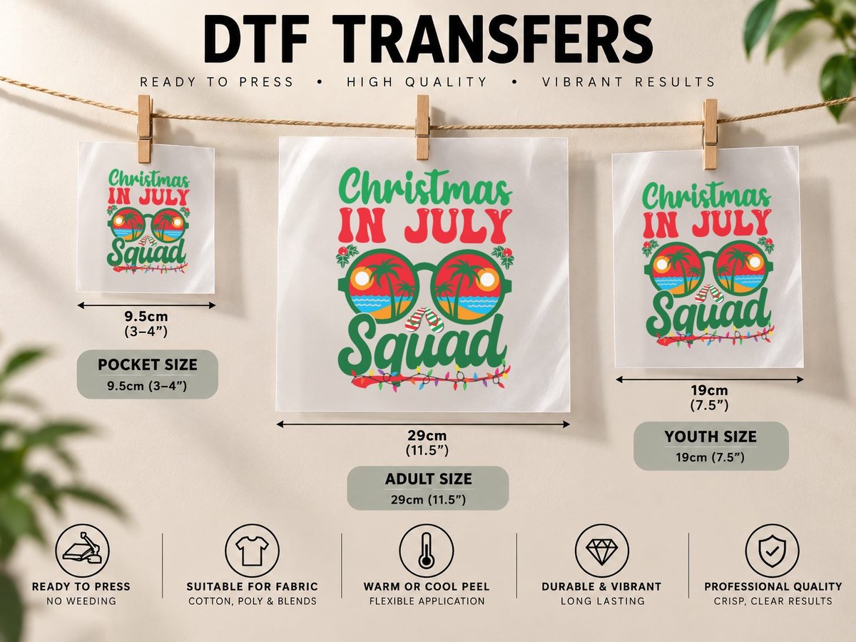 Christmas in July Squad Retro Sunglass Palm Tree Summer DTF Transfer Iron On