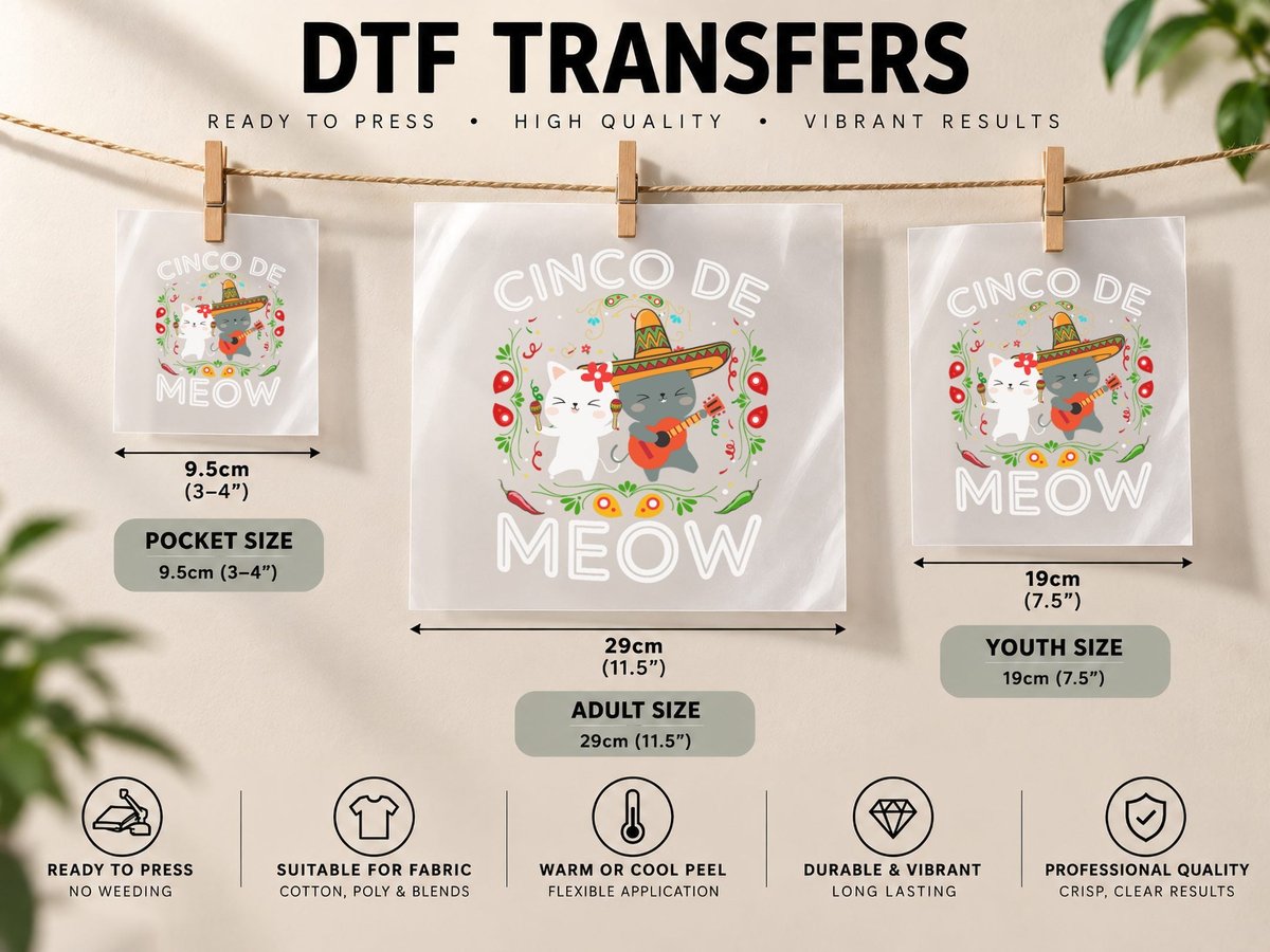 Cinco De Meow Mexican Kawaii Cat Kitten, Cat Lover Gift DTF Transfer Iron On