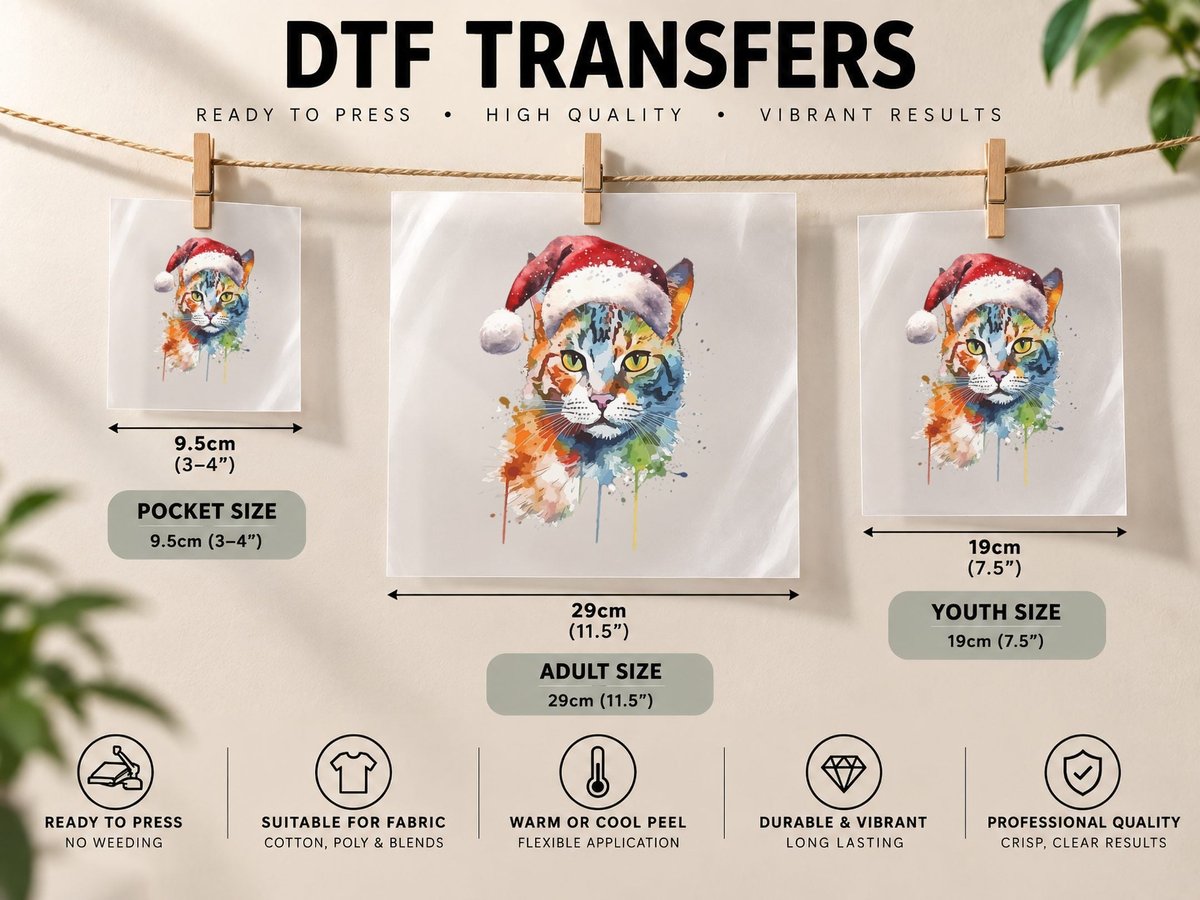 Colorful Cat Wears Santa Hat Kitten Ugly Christmas Pajama DTF Transfer Iron On