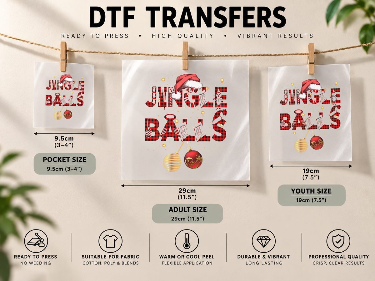 Couples Matching Jingle Balls Tinsel Tits His and Hers Xmas DTF Transfer Iron On