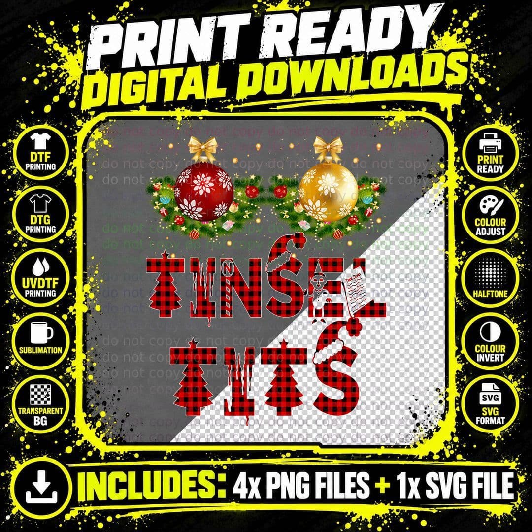 Couples Matching Tinsel Tits Jingle Balls His and Hers Png SVG Digital Bundle