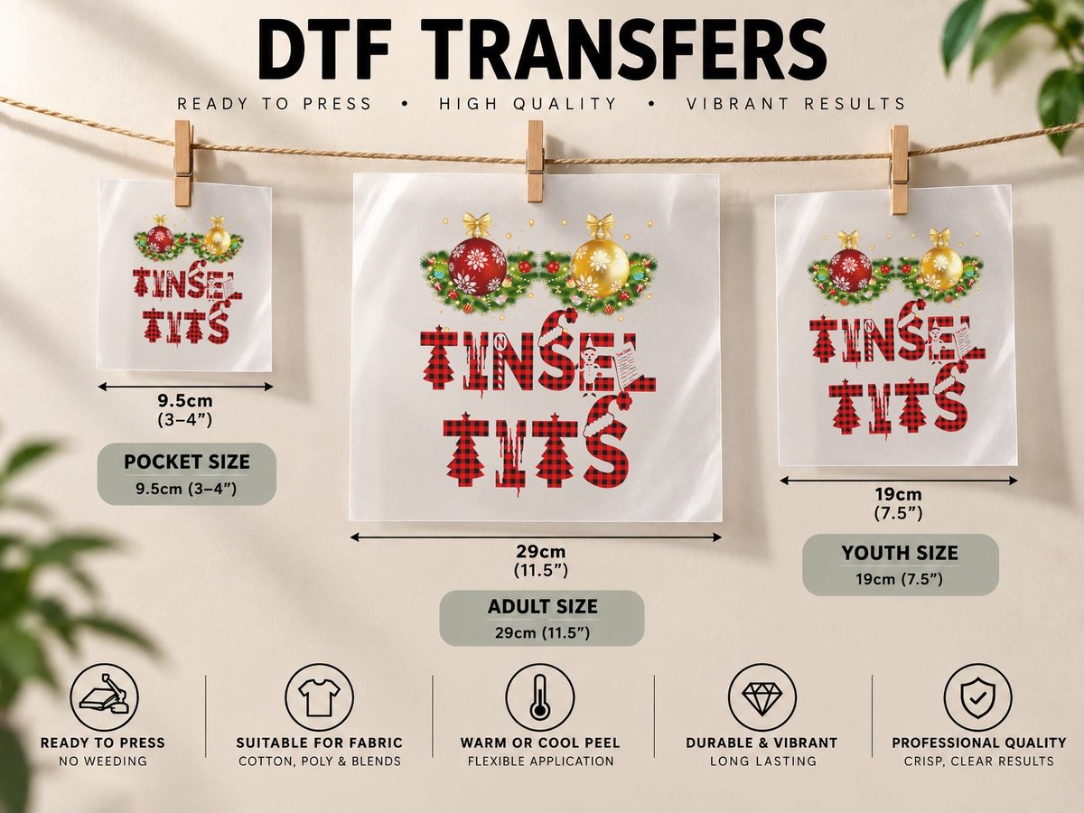 Couples Matching Tinsel Tits Jingle Balls His and Hers Xmas DTF Transfer Iron On