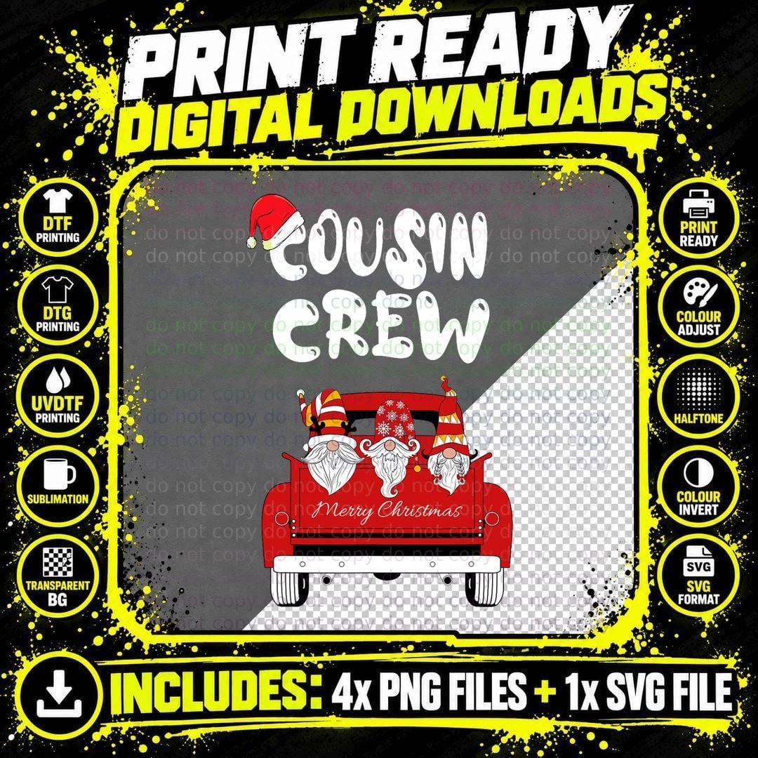Cousin Crew Team Santa Squad Christmas Red Truck Gnome Png SVG Digital Bundle