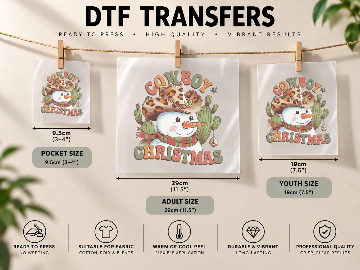 Cowboy Christmas Western, Snowman Wearing Cowboy Hat with DTF Transfer Iron On
