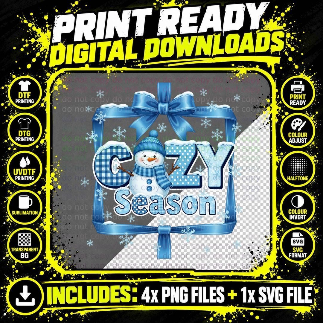 Cozy Season Winter T-Shirt, Cozy Winter Snowman Scene Png SVG Digital Bundle