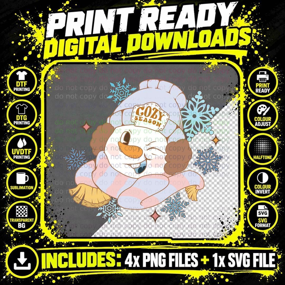Cozy Season Winter T-Shirt, Cozy Winter Snowman with Png SVG Digital Bundle