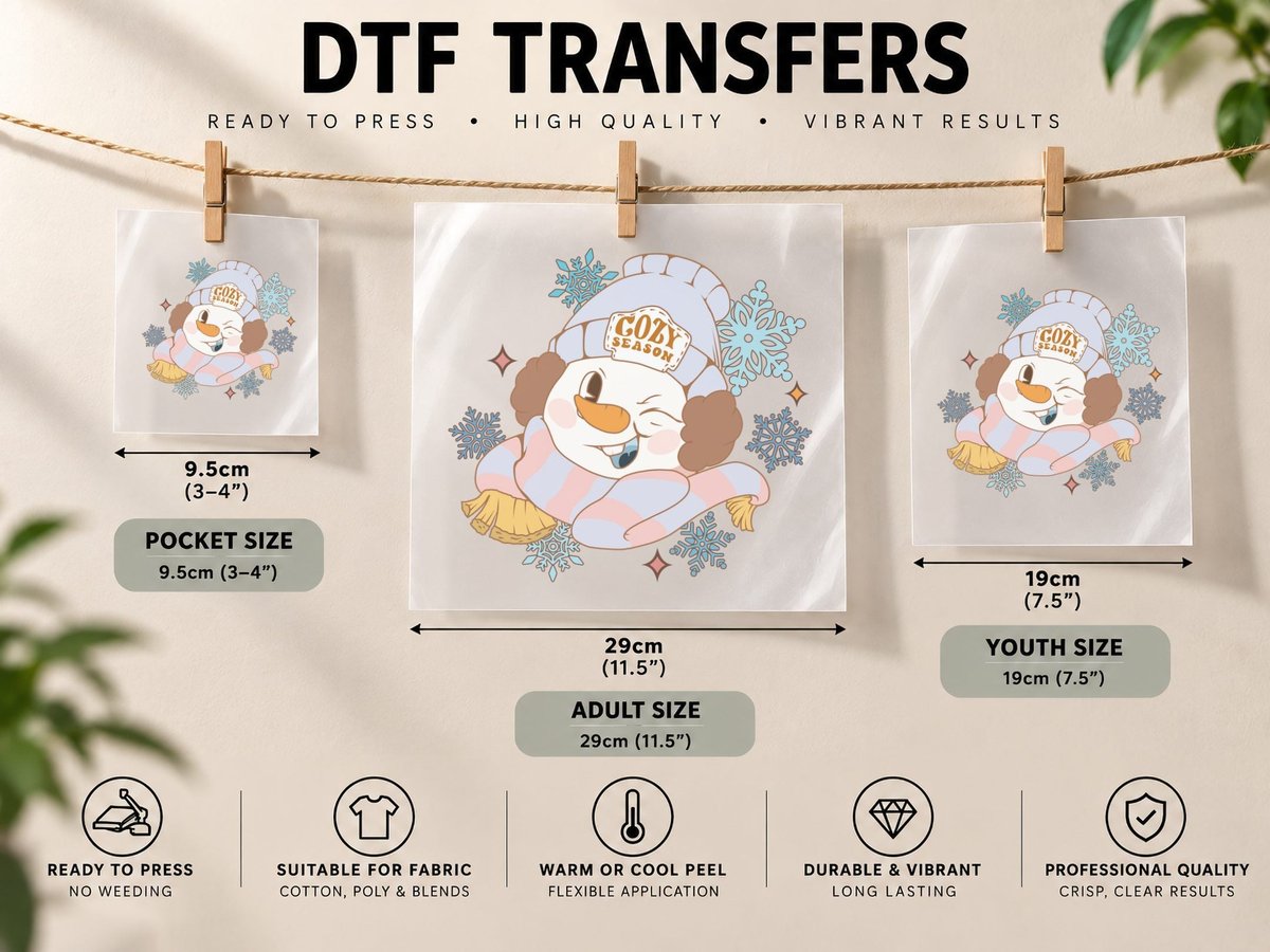 Cozy Season Winter, Cozy Winter Snowman with Scarf Graphic DTF Transfer Iron On