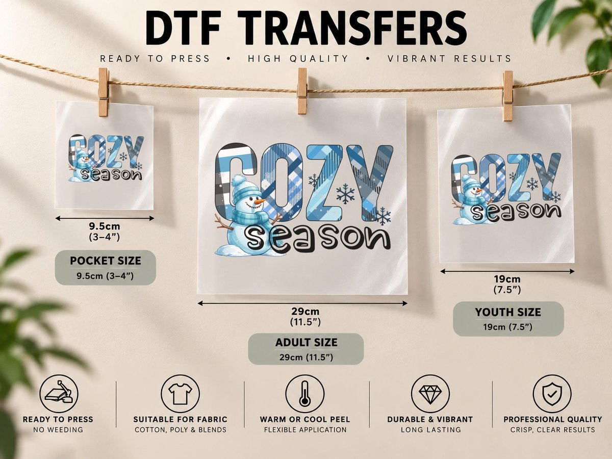 Cozy Season Winter, Snowman in Winter Plaid Pattern Graphic DTF Transfer Iron On