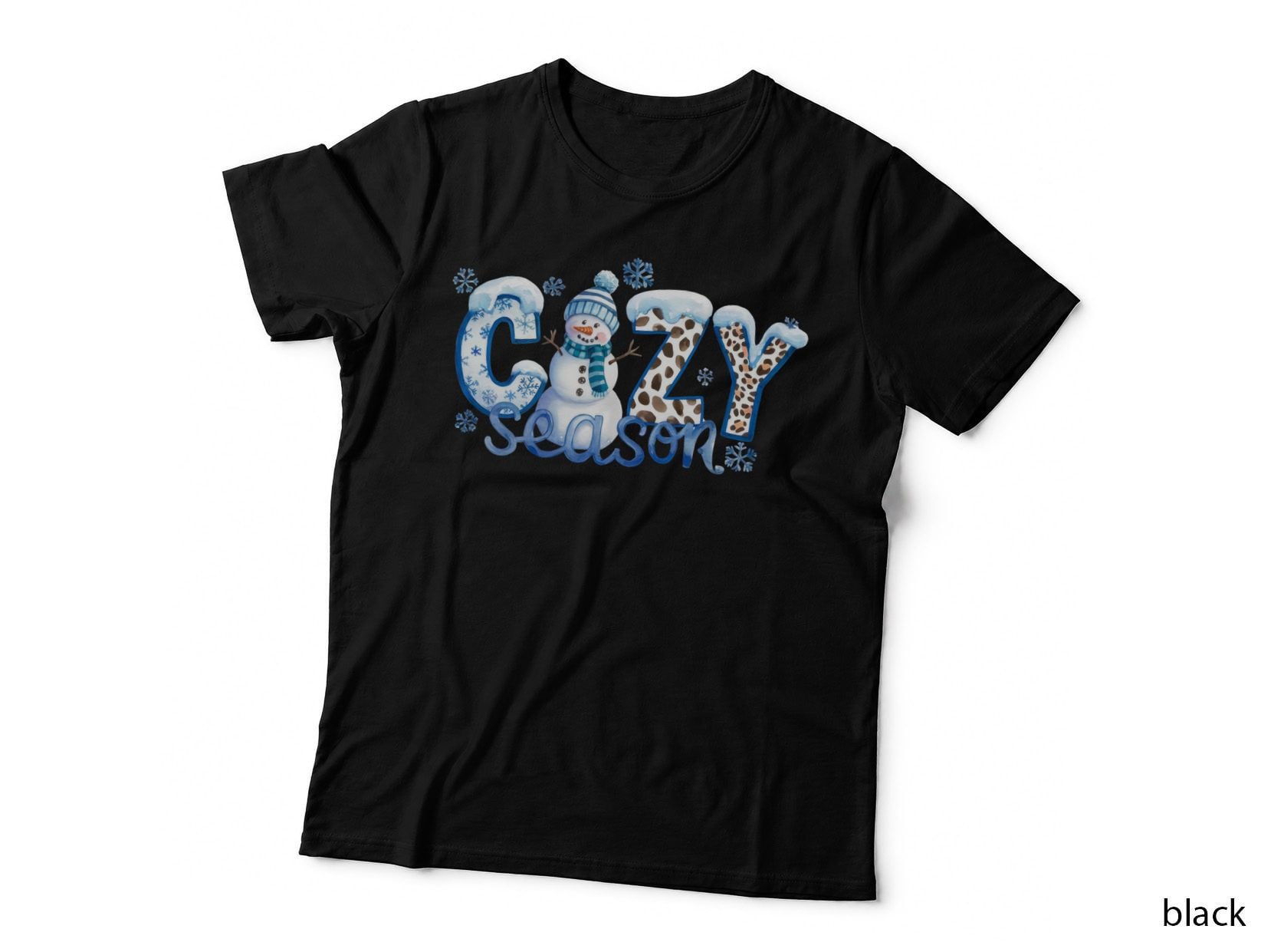 Cozy Season Winter T-Shirt, Snowman in Winter Setting with Graphic Tee