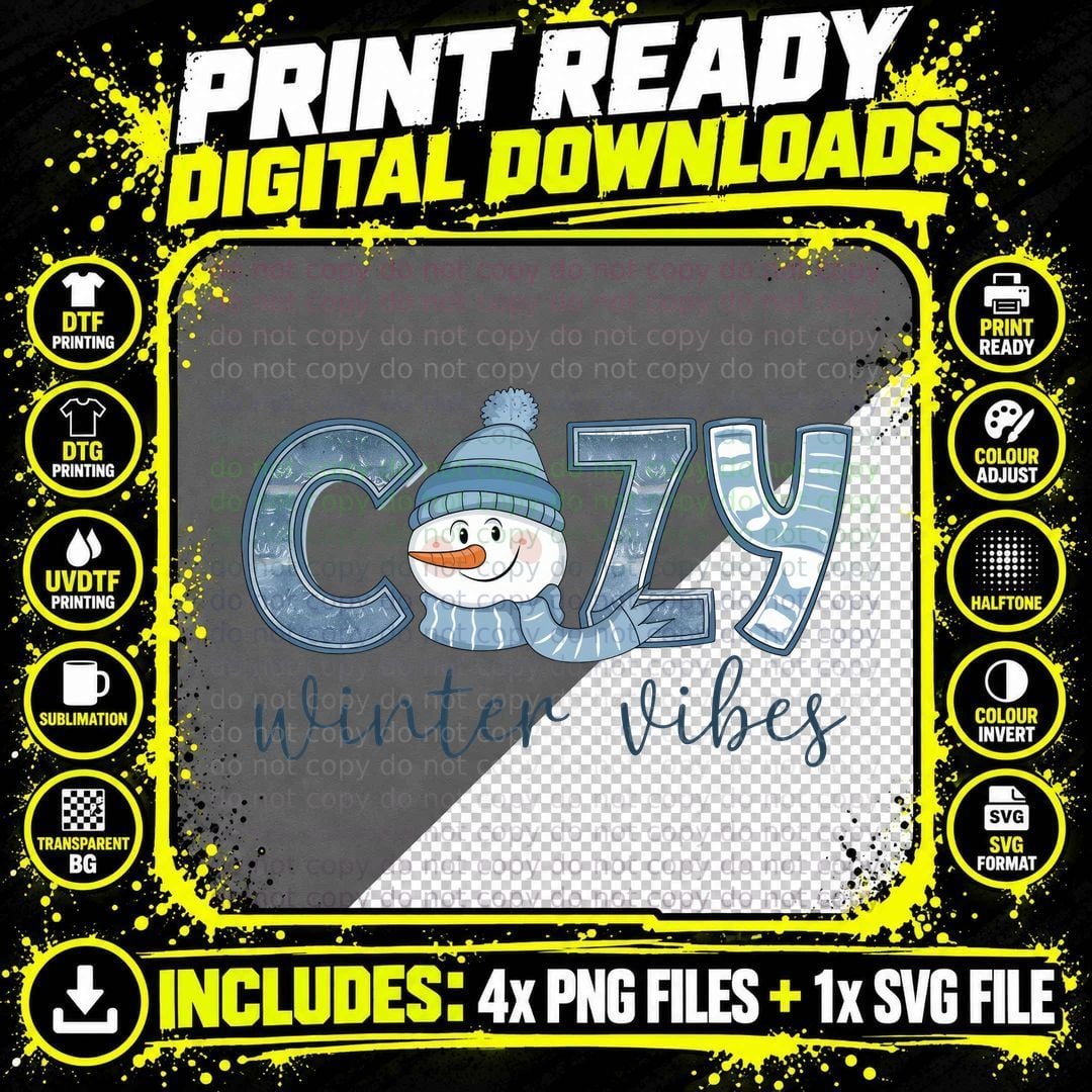 Cozy Winter Vibes Winter T-Shirt, Cozy Snowman in Winter Png SVG Digital Bundle