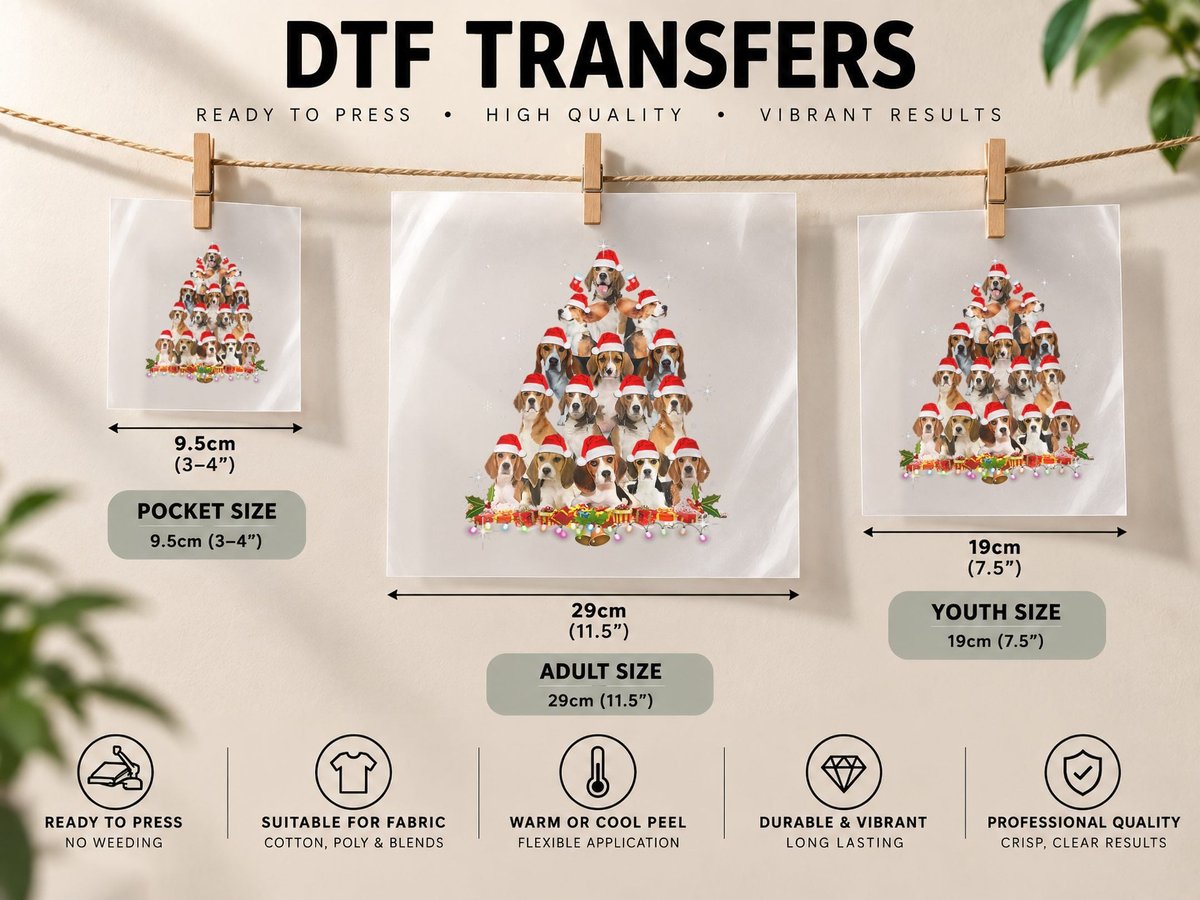 Cute Beagles Christmas Tree Dog Santa Xmas Pajamas DTF Transfer Iron On