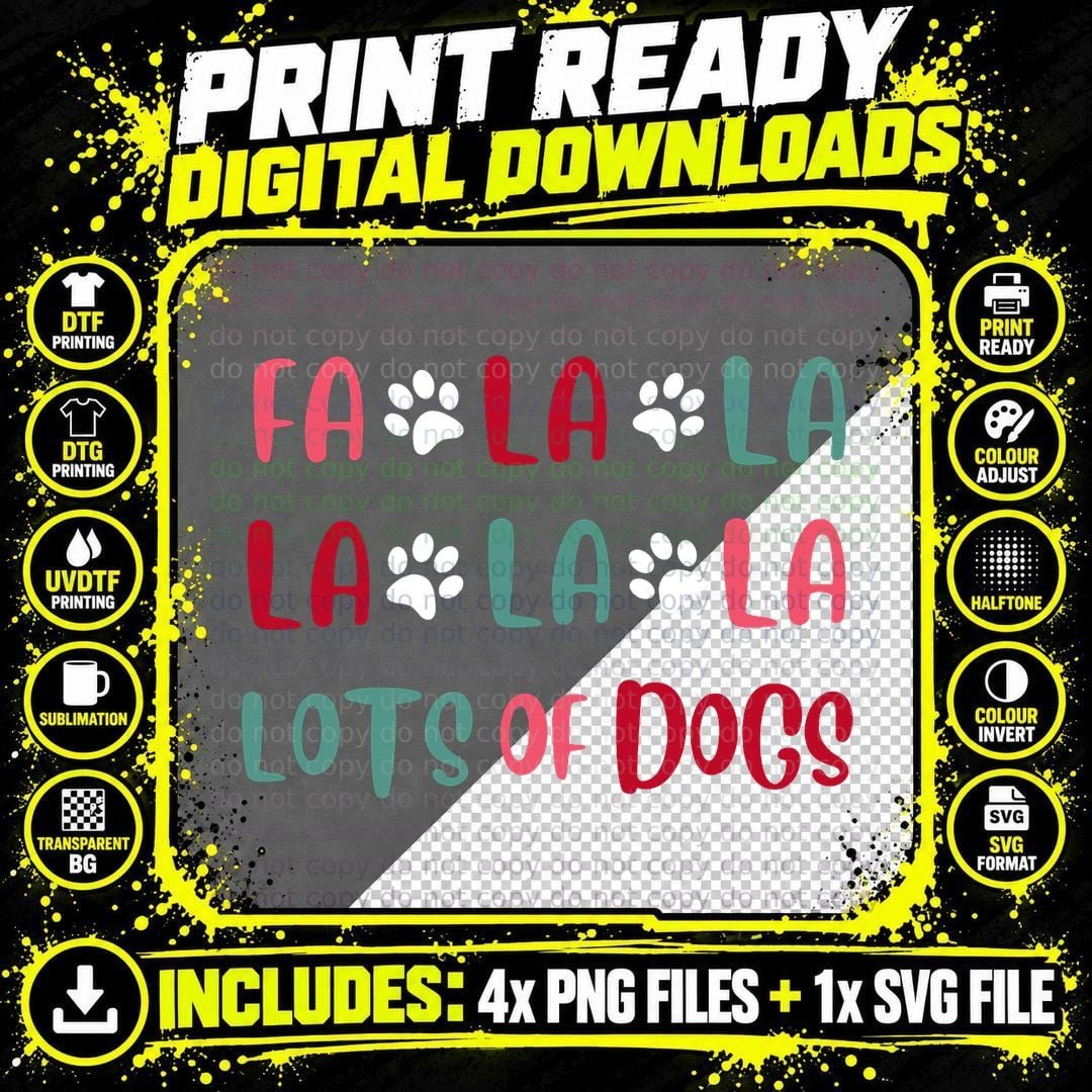 Cute Fa La La Lots of Dogs Christmas Dog Love Xmas Women Png SVG Digital Bundle