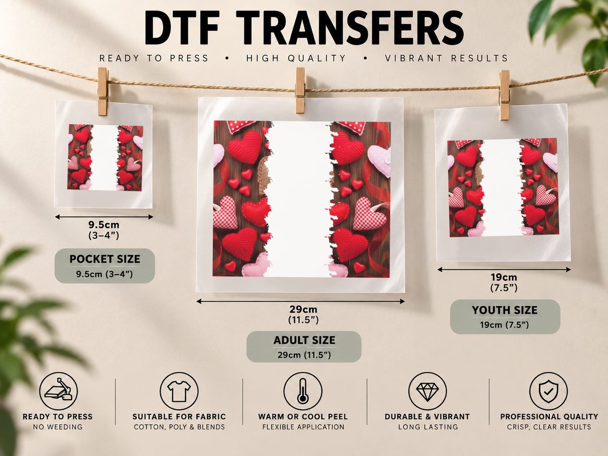 Cute Hearts Red Heart Fur Retro Christmas DTF Transfer Iron On