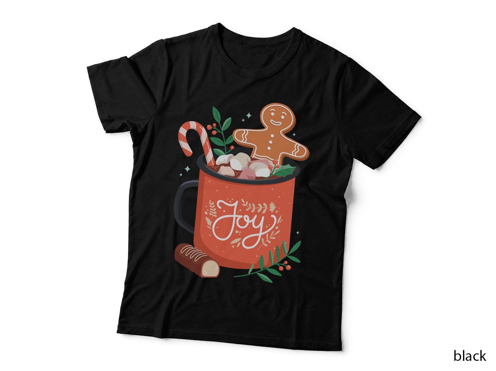 Cute Hot Cocoa Graphic, Gingerbread Man, Joy, Christmas T-Shirt