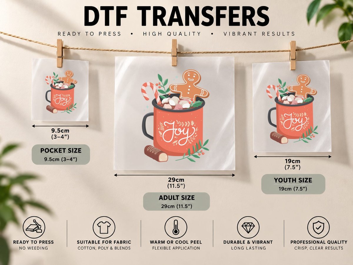 Cute Hot Cocoa Graphic, Gingerbread Man, Joy, Christmas DTF Transfer Iron On