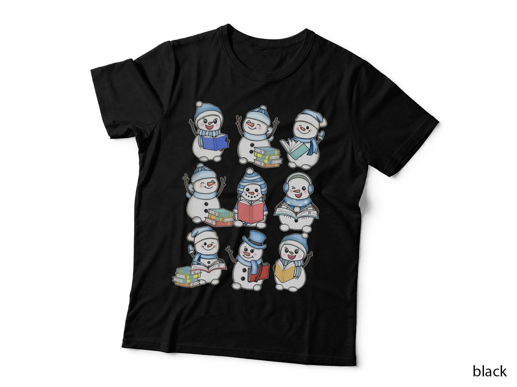 Cute Snowman Reading Book Librarian Bookworm Christmas T-Shirt