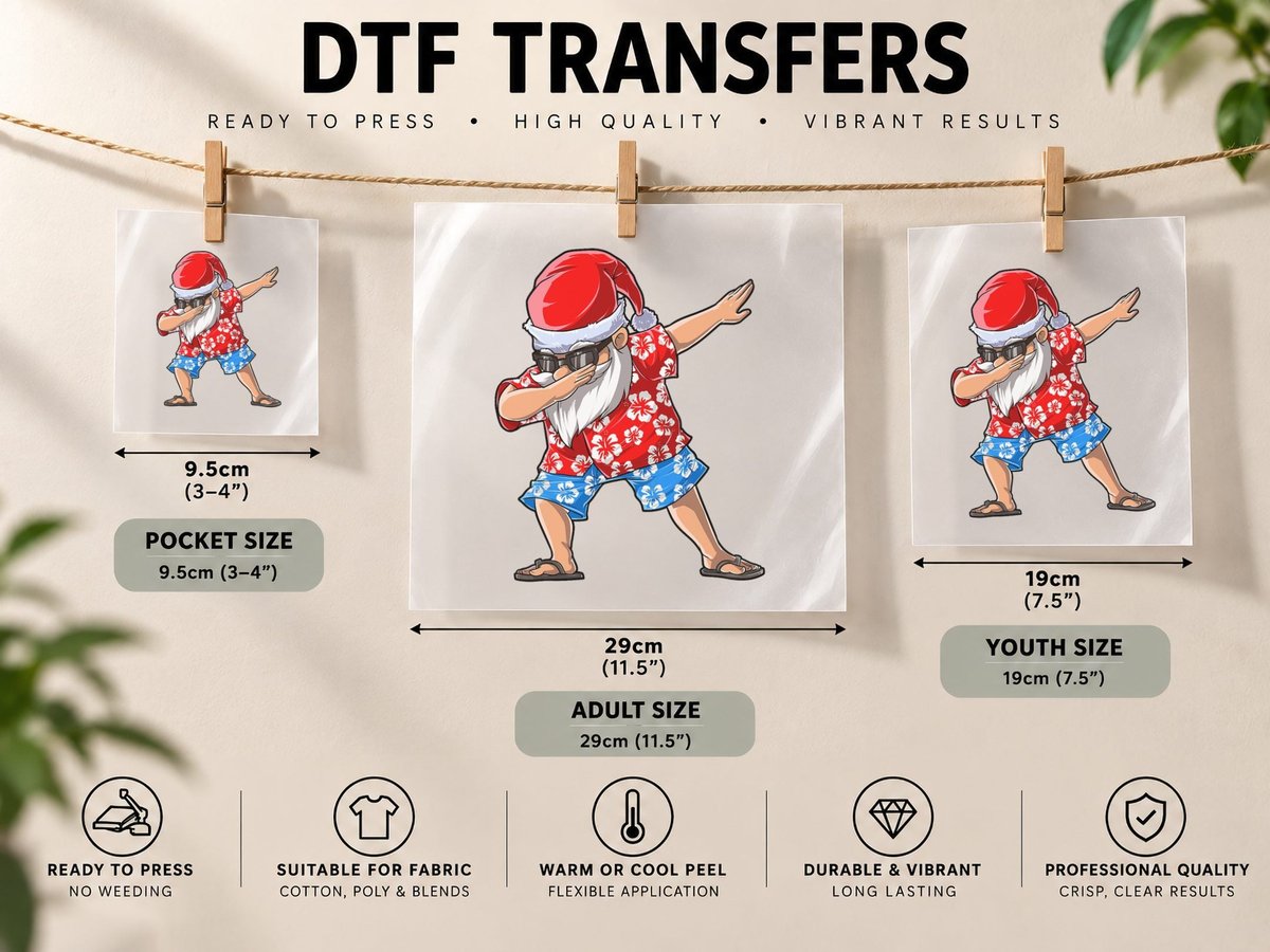 Dabbing Santa Christmas in July Boys Men Hawaiian Xmas Dab DTF Transfer Iron On