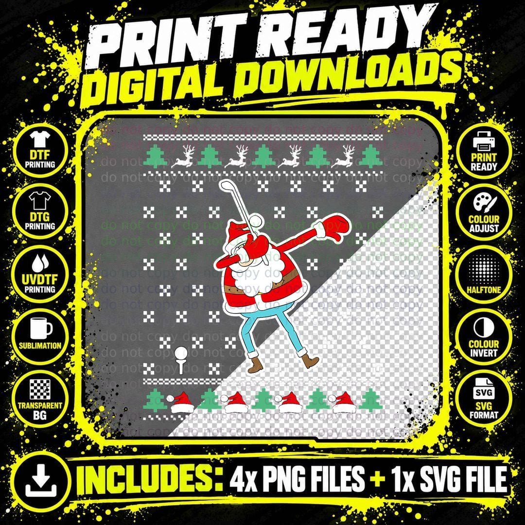 Dabbing Santa Golf Ugly Christmas, Funny Christmas Gift Png SVG Digital Bundle