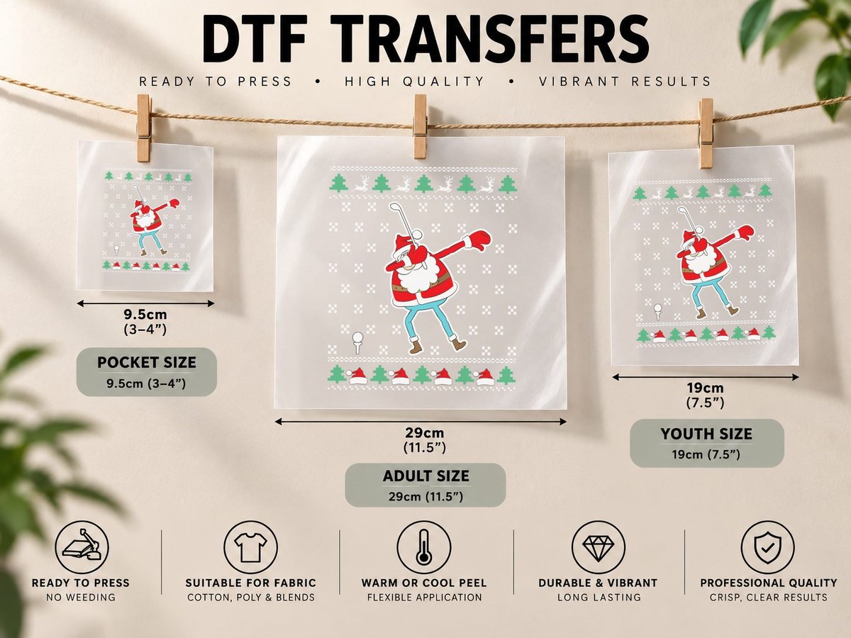 Dabbing Santa Golf Ugly Christmas, Funny Christmas DTF Transfer Iron On