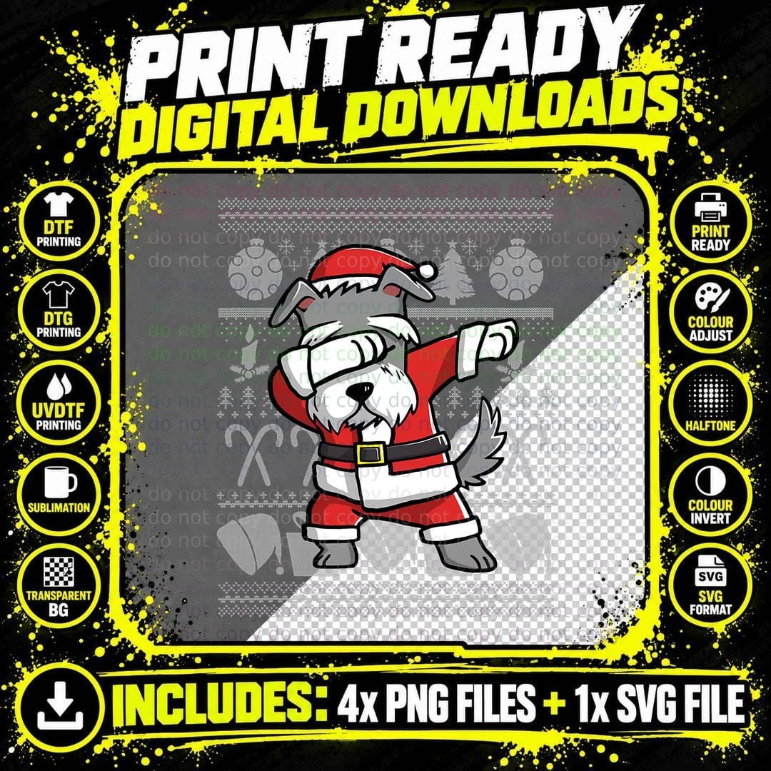 Dabbing Schnauzer Ugly Christmas Graphic Png SVG Digital Bundle
