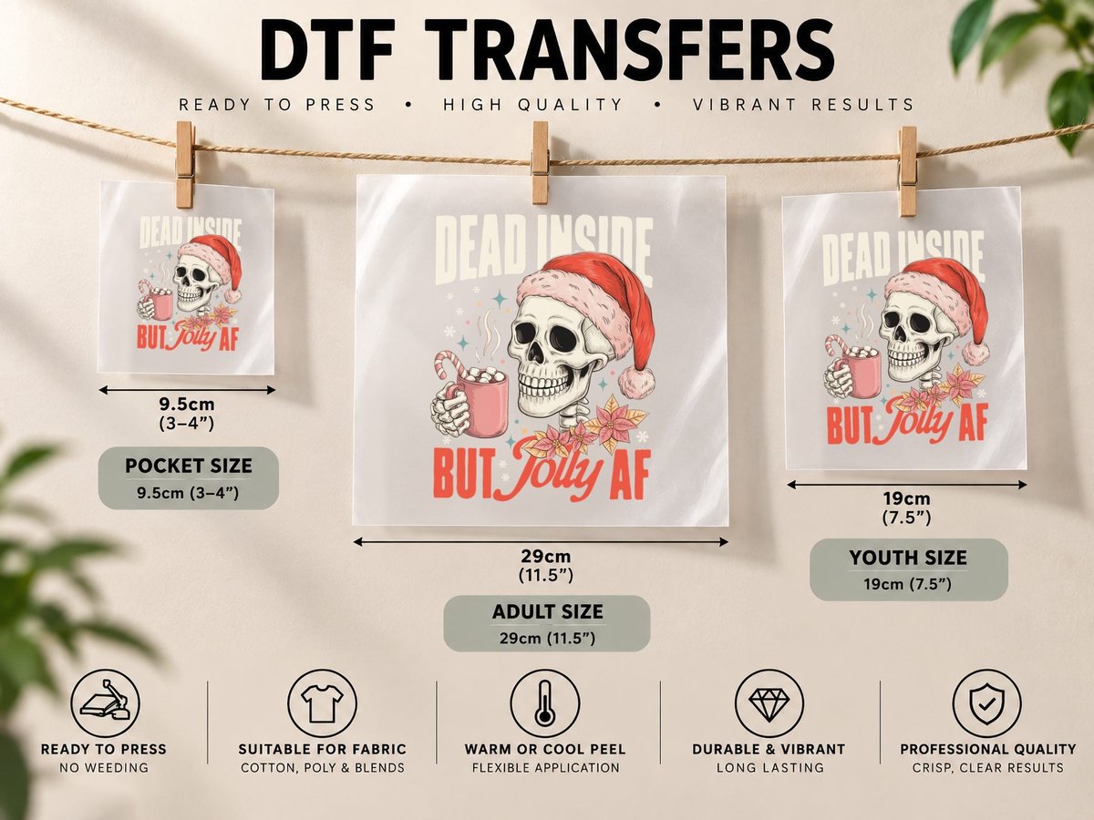 Dead Inside but Jolly AF Christmas, Funny Xmas DTF Transfer Iron On