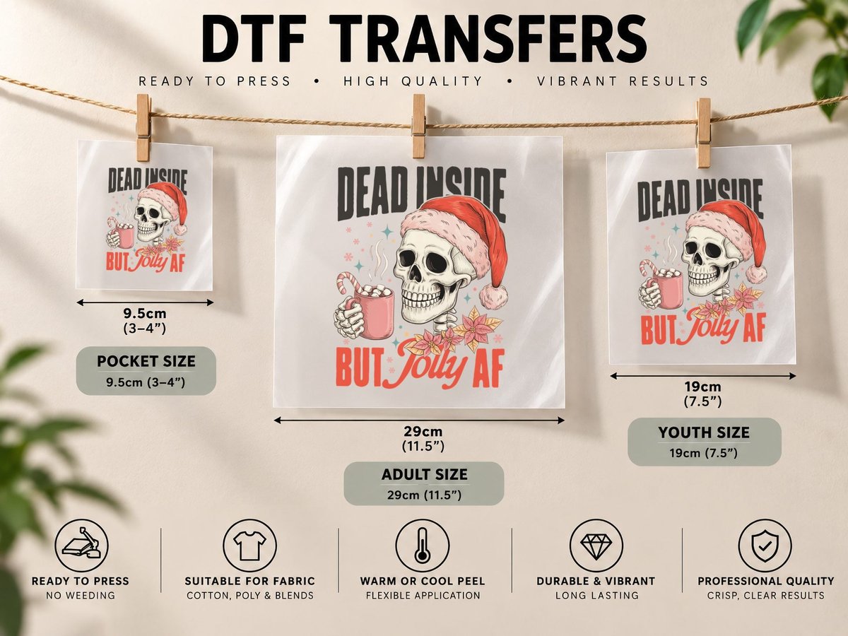 Dead Inside but Jolly AF Christmas, Funny Xmas DTF Transfer Iron On