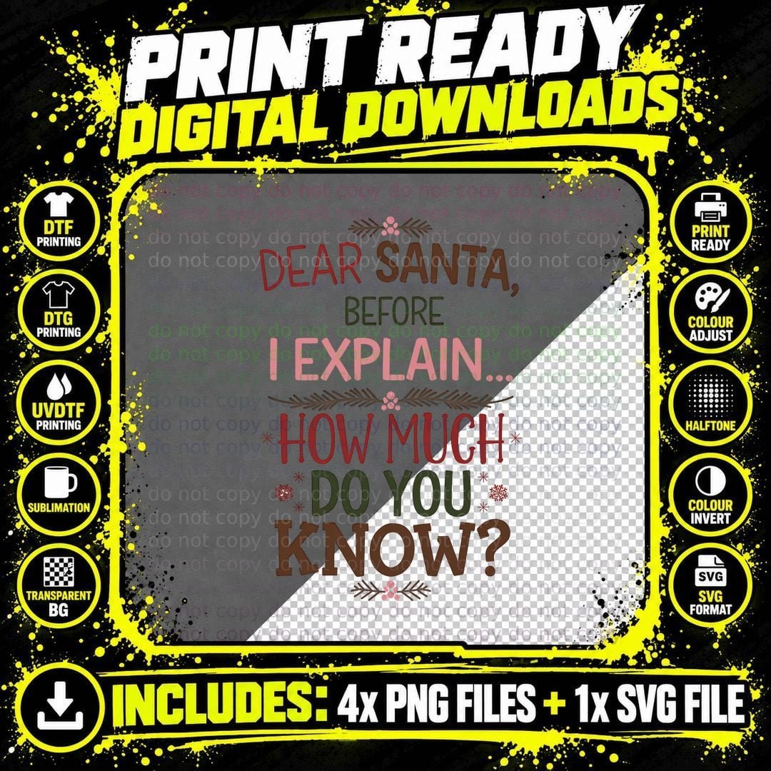 Dear Santa Before I Explain... How Much Do You Know Png SVG Digital Bundle