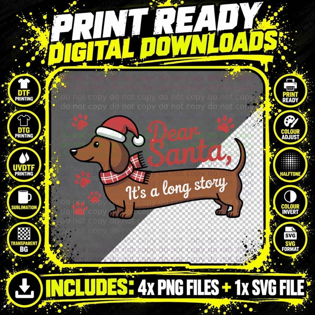 Dear Santa It's a Long Story Christmas T-Shirt Png SVG Digital Bundle