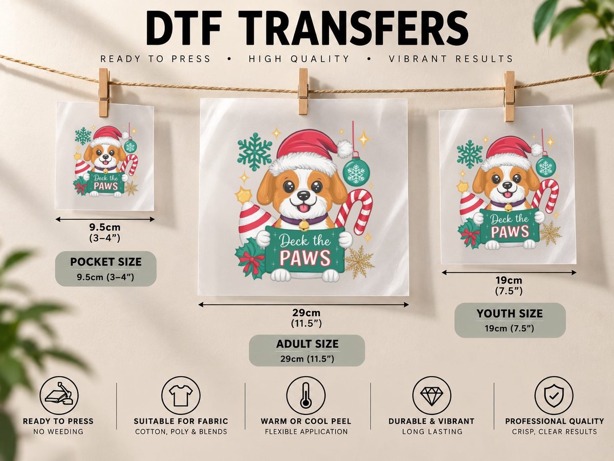 Deck the Paws Christmas, Funny Xmas, Holiday Gift DTF Transfer Iron On