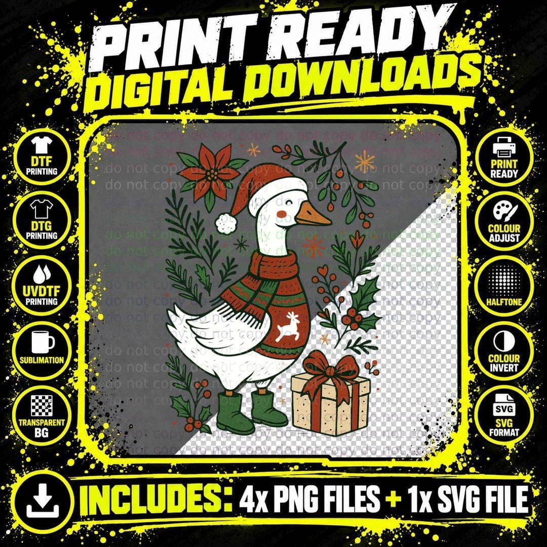 Decorated Goose with Gift Christmas T-Shirt Png SVG Digital Bundle