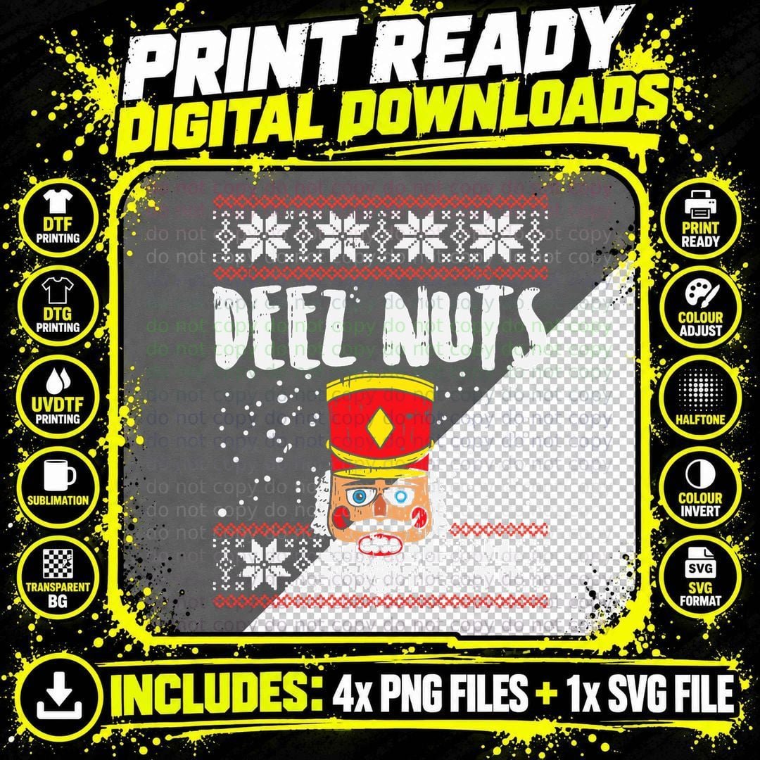 Deez Nuts Nutcracker Funny Ugly Christmas Sweater Meme Png SVG Digital Bundle