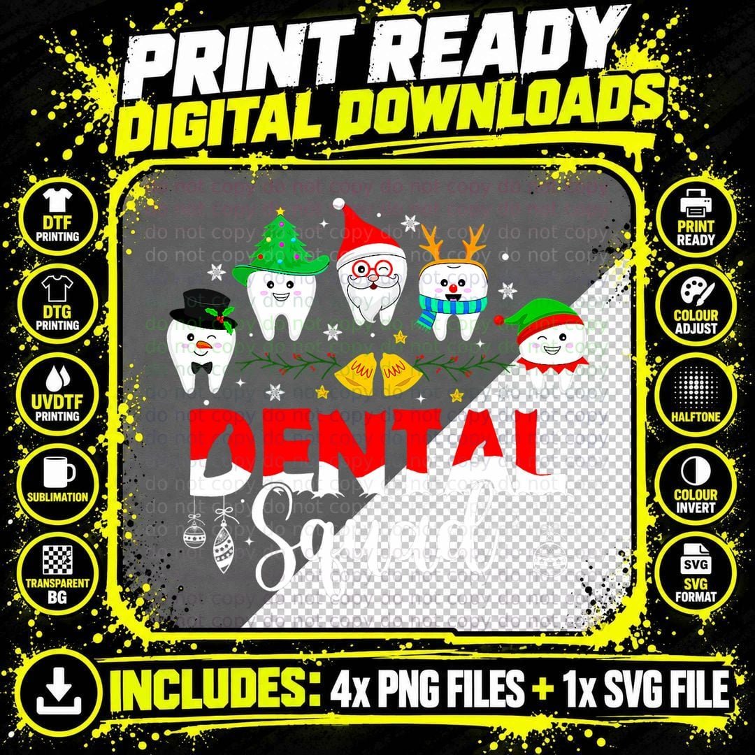 Dental Squad Tooth Santa Reindeer Dental Assistant Png SVG Digital Bundle