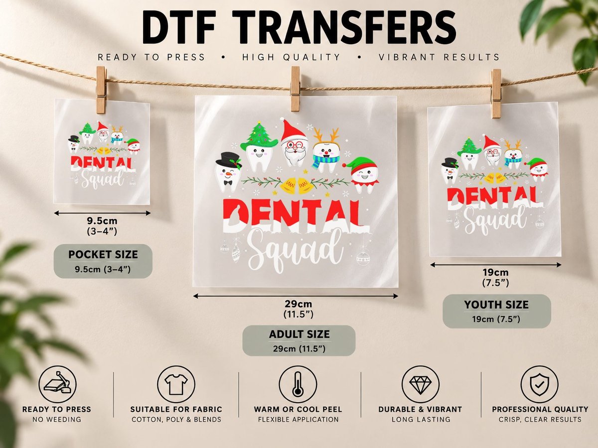 Dental Squad Tooth Santa Reindeer Dental Assistant DTF Transfer Iron On
