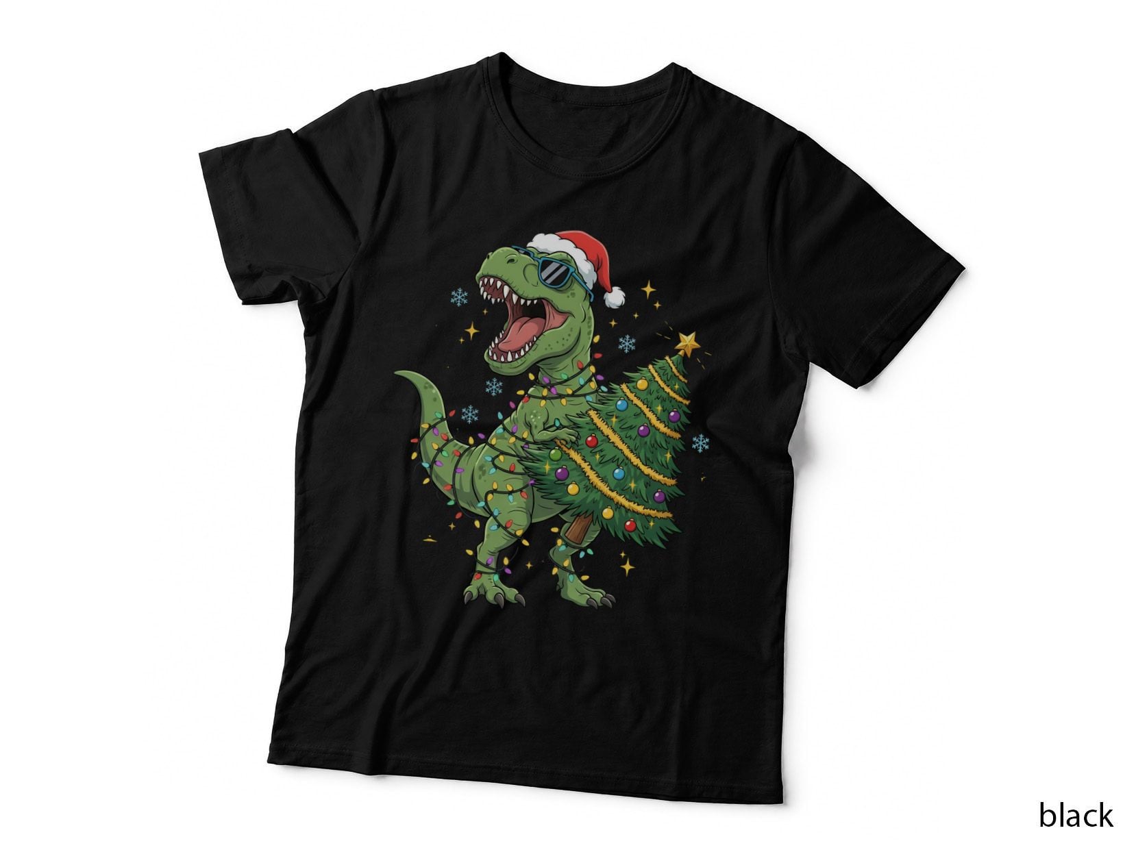 Dinosaur with Lights Christmas T-Shirt, Funny Xmas Graphic Tee