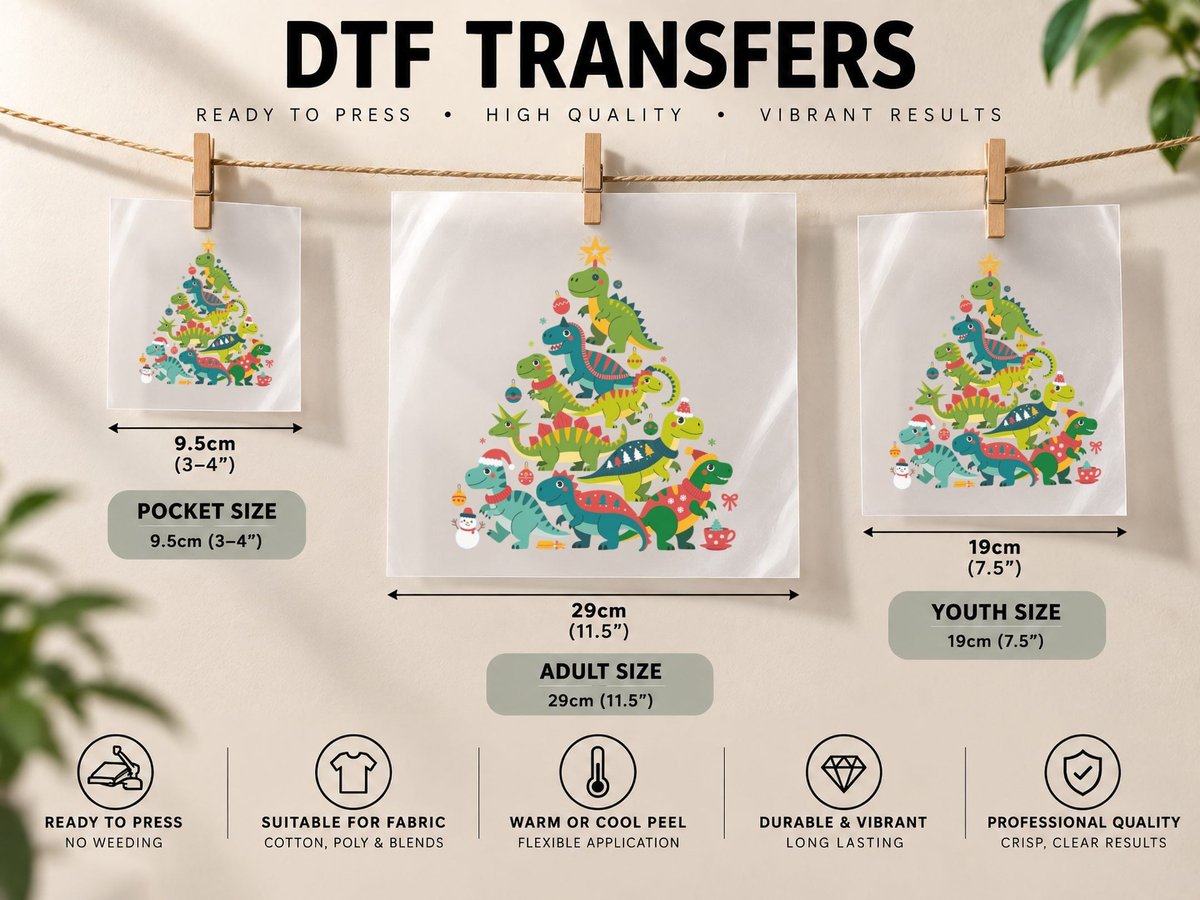Dinosaurs Stacked Christmas Tree Christmas DTF Transfer Iron On